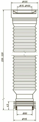 Слив для унитаза армированный ELKA, 230-510 мм,